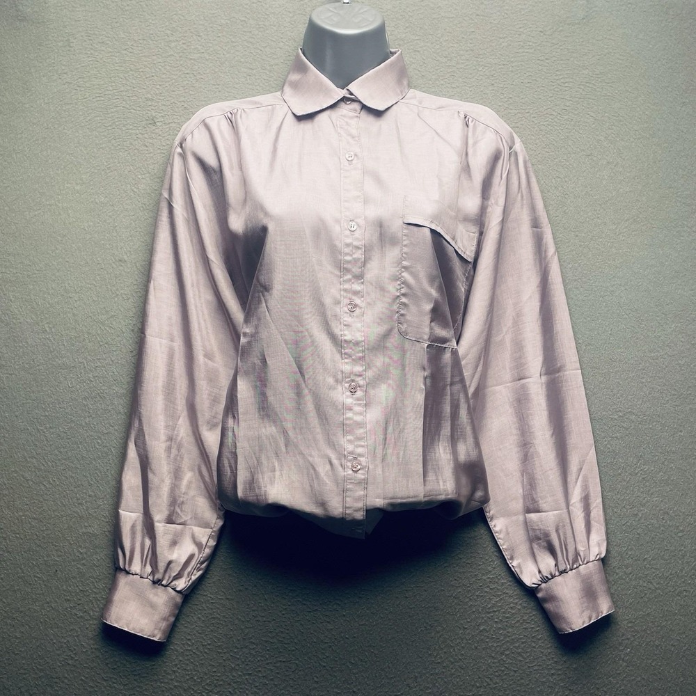 Vintage KE II Studio 54 Disco Shirt Women's M Lavender Satin Sheen Blouse Retro